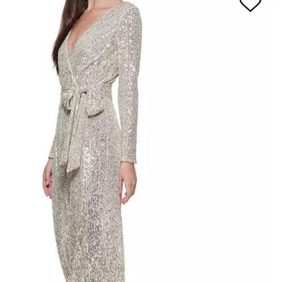 Eliza J Shimmering Silver Jumpsuit